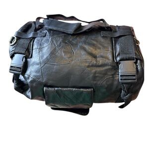Diamond Plate Buffalo Leather Duffle Bag 15x12x10 Black Motorcycle Travel